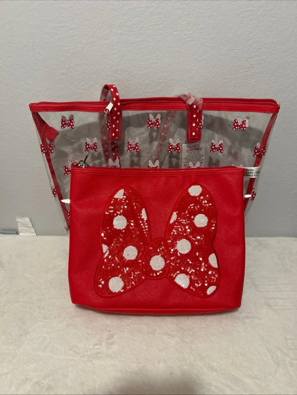 Disney Red Clear Tote with Red Polka Dot Bow Pouch NWT - Picture 6 of 6